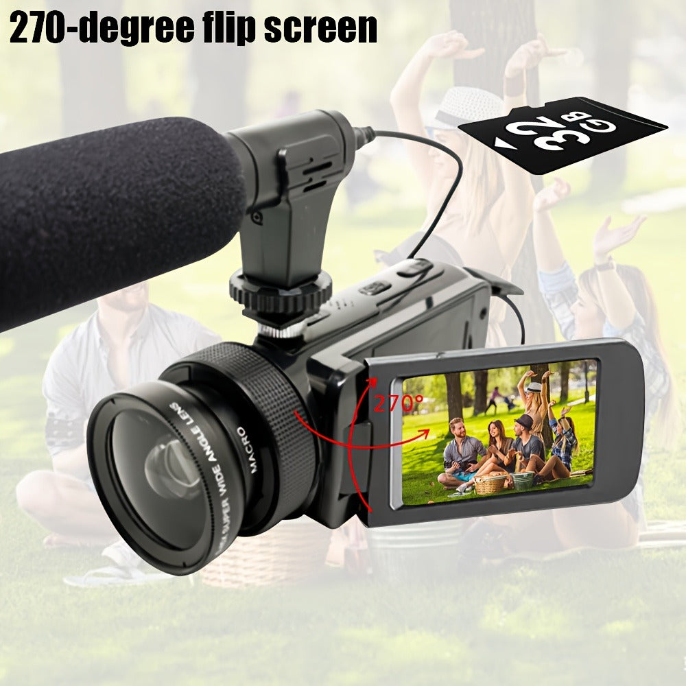 Digital Video Camera HD 1080P with Flip Screen & External Microphone – 16MP 16X Zoom Compact Camcorder for Family, Travel, Vlogging, YouTube & Beginners with 32GB Card
