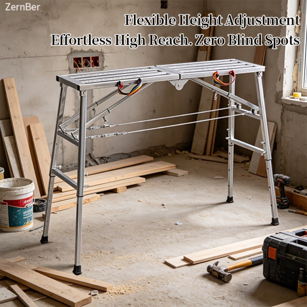 Folding Scaffold Step Stool Adjustable Height 39-79" Portable Steel Work Platform 1300 lb Capacity for Home Renovation Painting Car Washing RV Cleaning