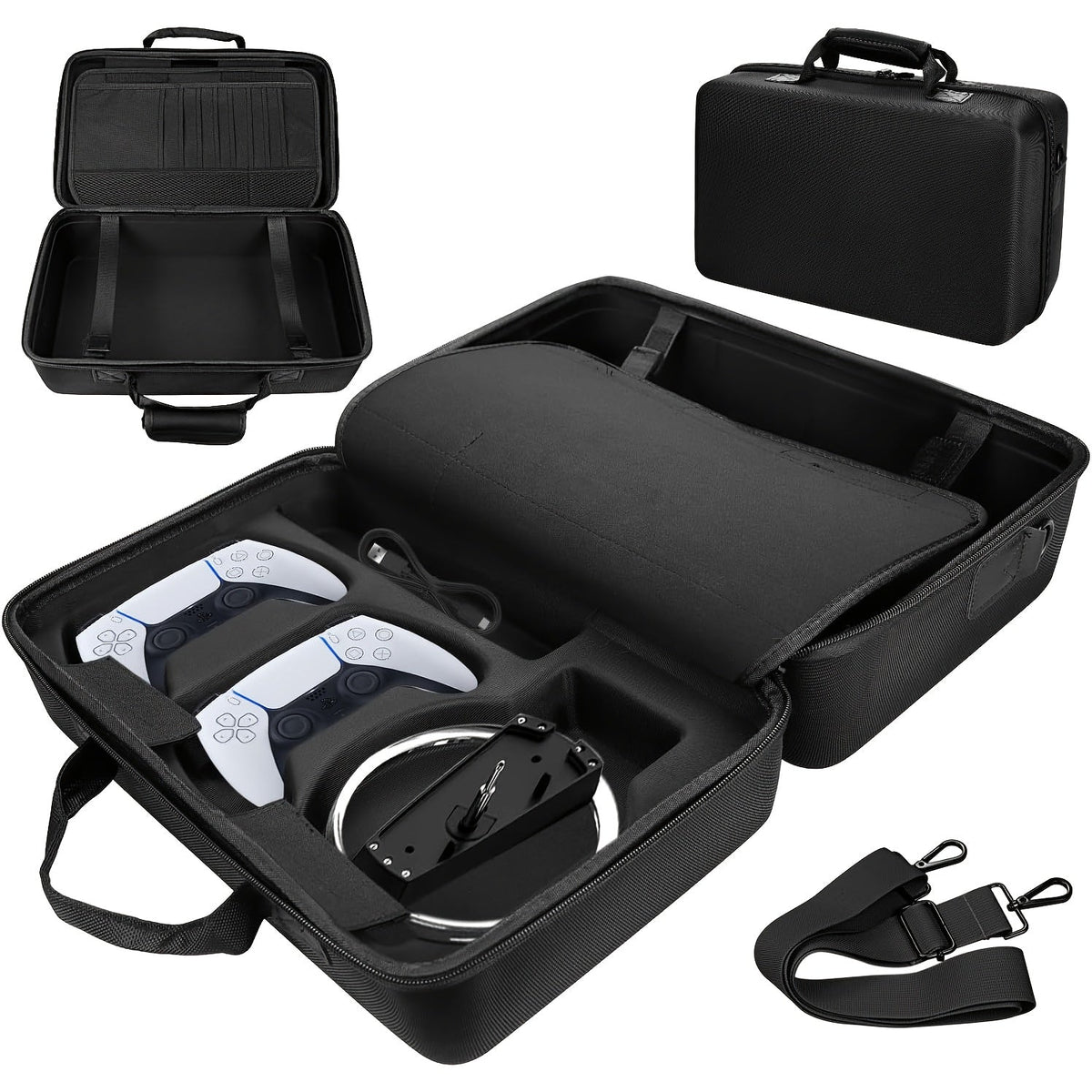 PS5 Slim Hard Shell Travel Carrying Case – Shockproof Protective Bag for PlayStation 5 Slim Disc & Digital Edition, Controller Compartment, 8 Game Card Slots & Shoulder Strap, Black or Grey