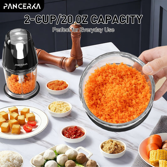 Electric Food Chopper, 600mL with 4 Stainless Steel Blades, Black