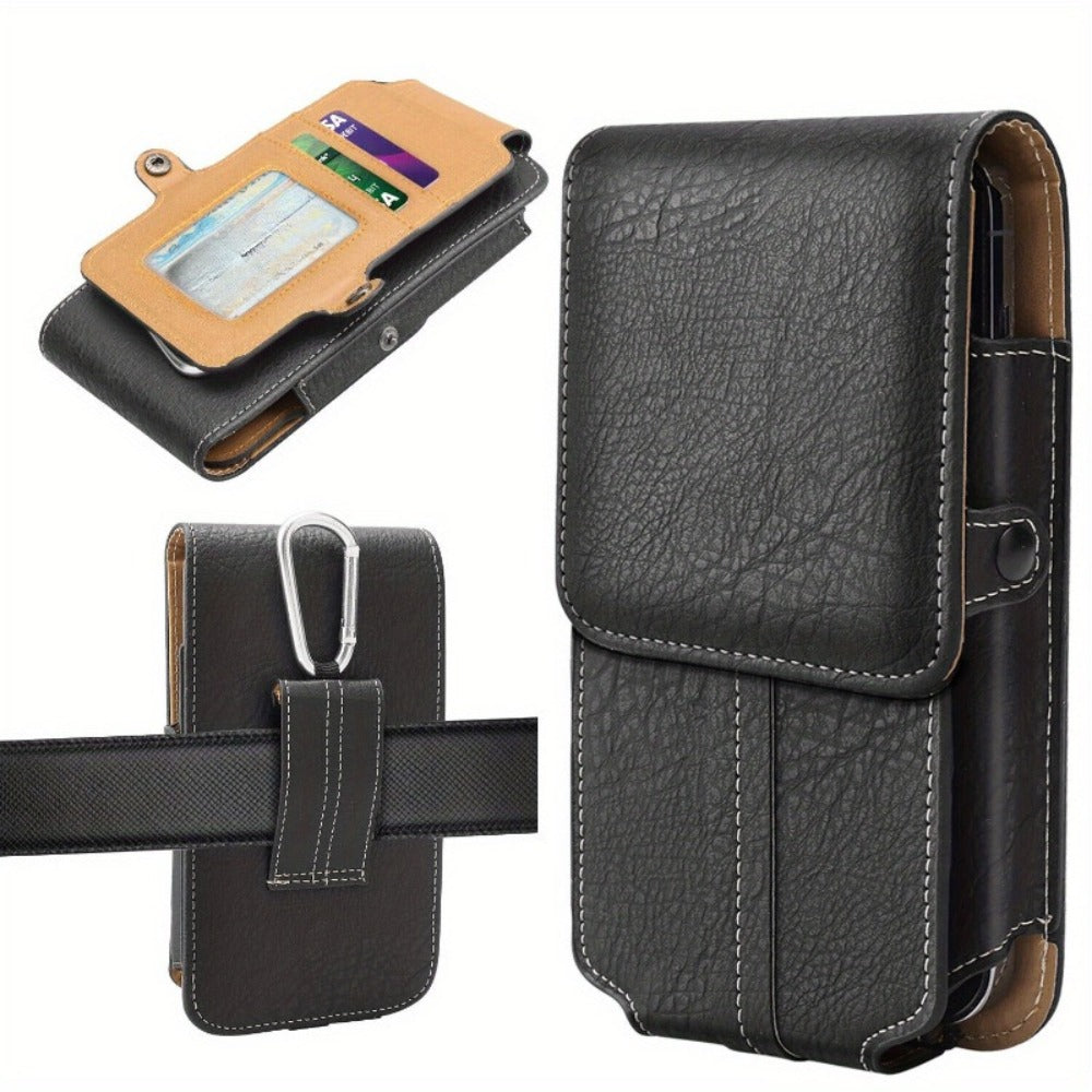 Phone Holster Belt Clip PU Leather Universal Waist Pouch 5.2–7.2 Inch – Vertical Carry Case with Metal Clip & Belt Loop for iPhone 16 15 14 13 12 11 Pro Max Plus, Samsung Galaxy S25 S24 Ultra A Series