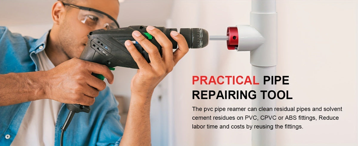 PVC Pipe Reamer Kit 8pcs - Fitting Saver for SCH 40 Plastic Pipe, Aluminum Alloy Body with 11.5" Hex Shaft, 8 Sizes 1/2" to 4", for PVC PP PE ABS Pipes, Drill Compatible, Red