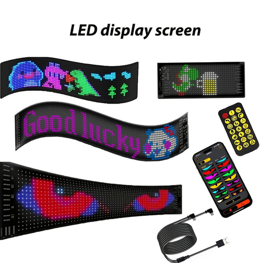 Devil Eye LED Headlight Panels 2 Pack Flexible RGB Matrix App & Remote Control - USB 5V Programmable Scrolling Text Animation Display for Car Windshield Headlight Modification Decoration 20x64