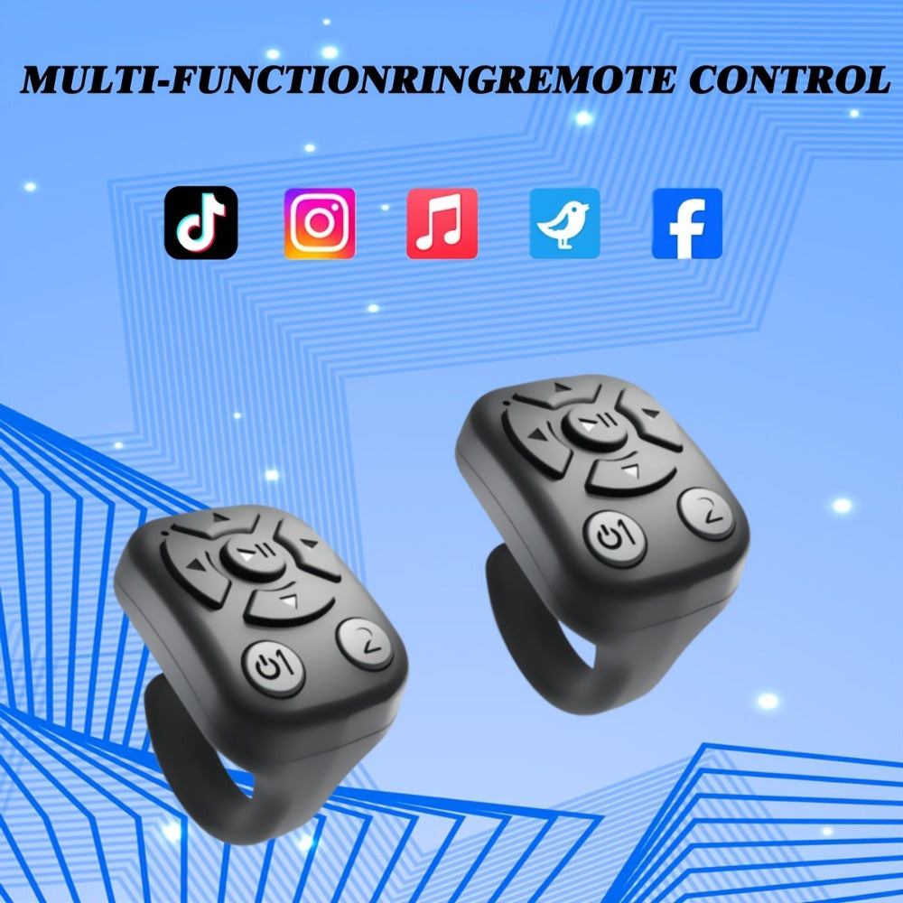 Bluetooth Selfie Remote Ring 2 Pack TikTok Scroll Shutter for iPhone iPad – Hands-Free Photo Capture Video Like Page Turn Music Control, Rechargeable Wearable Creator Accessory, Black Pink Gift
