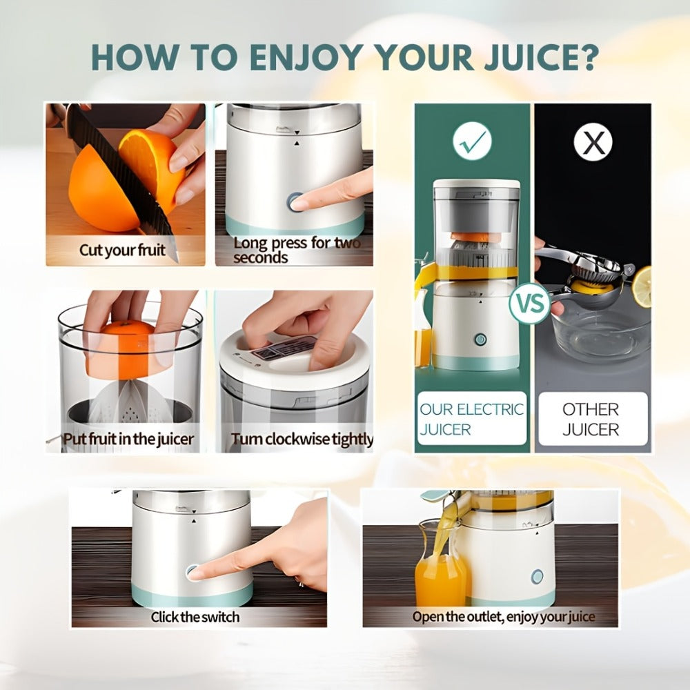 Portable USB Electric Citrus Juicer Press for Oranges Lemons Grapefruit Kiwi Removable Base Pulp Separation Fruit Juice Extractor for Travel Kitchen Green