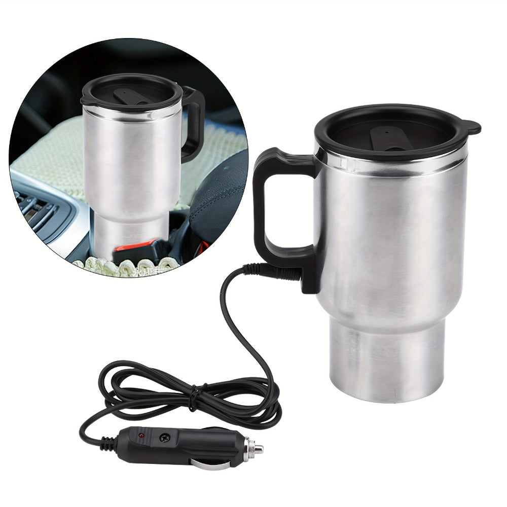 Car Electric Kettle 12V 60W 450ml Stainless Steel Keep Warm 65C Portable Heating Thermos Cup for Trucks Sedans Travel Tea Coffee Gift for Drivers Men Fathers