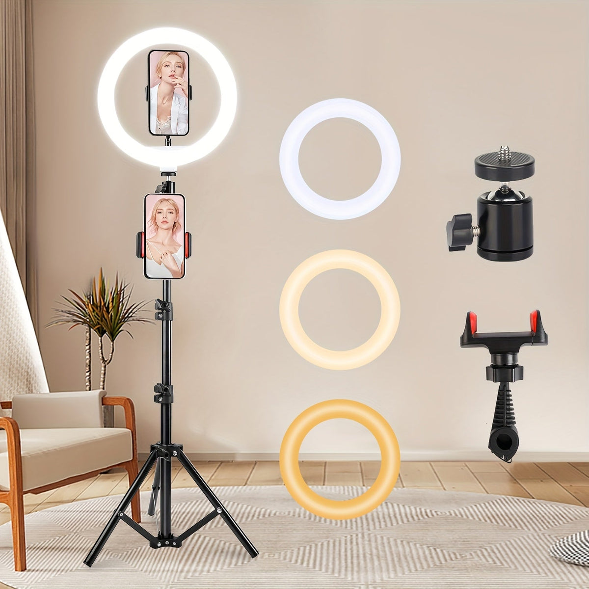 RGB LED Ring Light 43-Inch Adjustable Stand with Phone Holder USB Powered Multicolor Circle Fill Light for Photography Video Recording Streaming Makeup Selfie Outdoor Studio Lighting