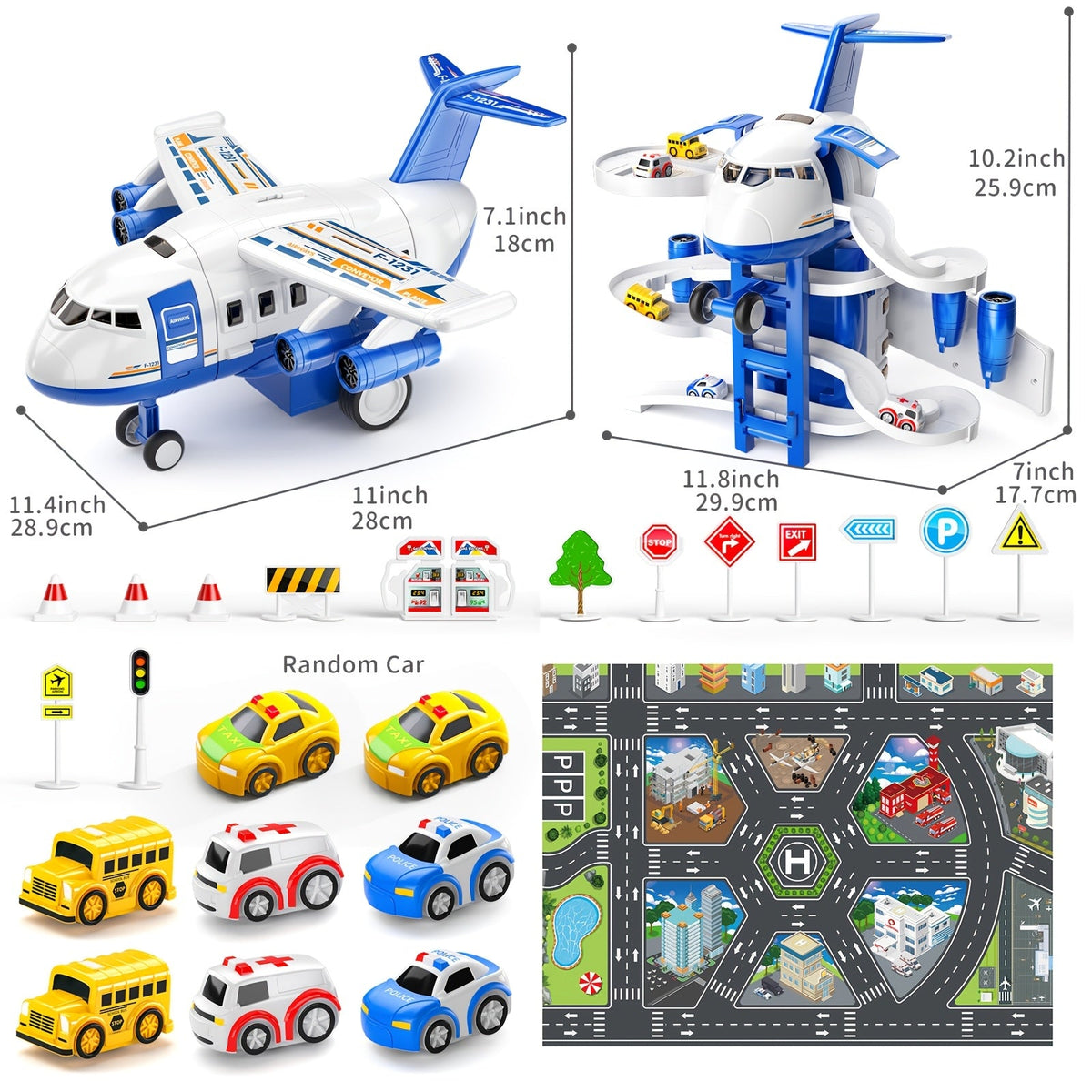 Kids Airplane Toy with LED Lights & Music – Friction Powered Passenger Plane