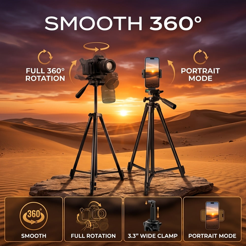50-Inch Aluminum Travel Tripod with Phone Clip & Carrying Bag – Quick Release Plate, Universal Camera Stand for DSLR, Smartphone & Action Camera, Vlogging, Live Streaming & Outdoor Photography