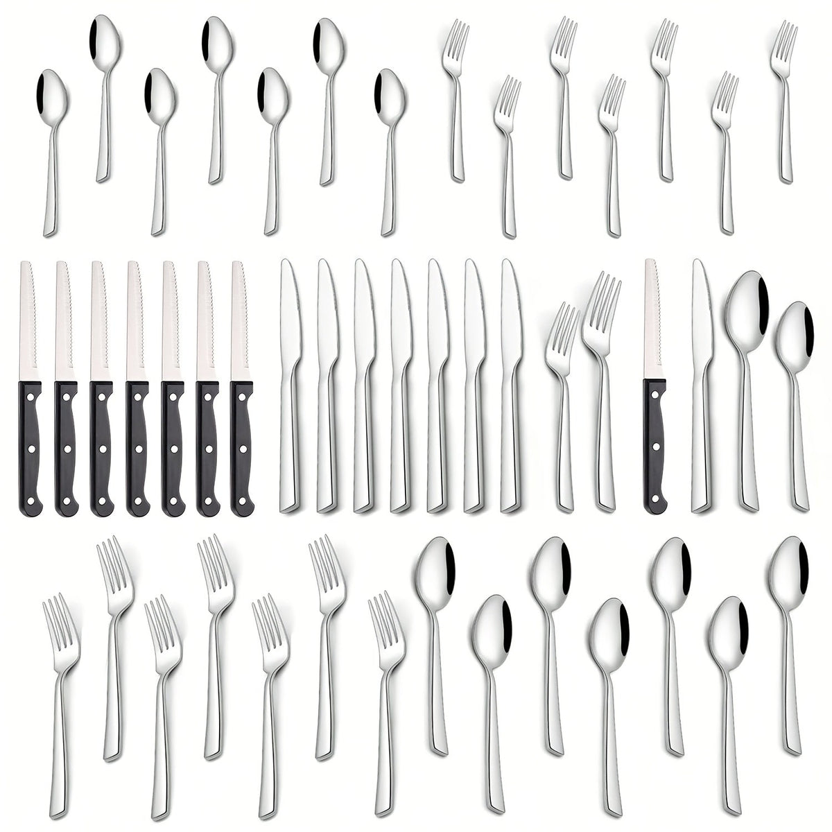 Stainless Steel Flatware Set 24/48 Piece with Steak Knives, Mirror Polished Silverware Set for 4/8, Dishwasher Safe Cutlery Utensil Set with Forks Spoons Knives, Perfect for Weddings, Gifts & Outdoor Dining