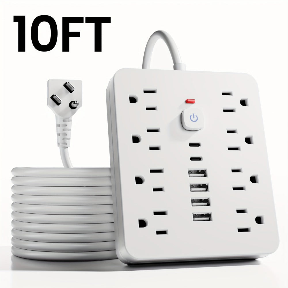 14-in-1 Wall-Mountable Power Strip with Surge Protector – 8 AC Outlets & 6 USB Ports (2 USB-C), Flat Plug Space-Saving Extension Cord, Overload Protection for Home School Office, 5ft or 10ft