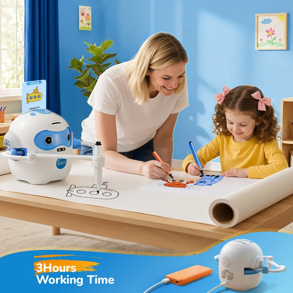 Drawing Robot for Kids Ages 3-8 — Rechargeable 4-in-1 Interactive Learning Machine with 100 Drawing Cards & Color Pens, STEM Art Toy Gift for Boys Girls, Birthday Christmas White Pink