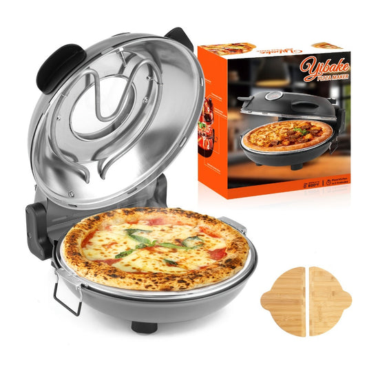 Indoor Pizza Oven for 12-Inch Pizzas, 1200W with Ceramic Stone & Dual Knobs
