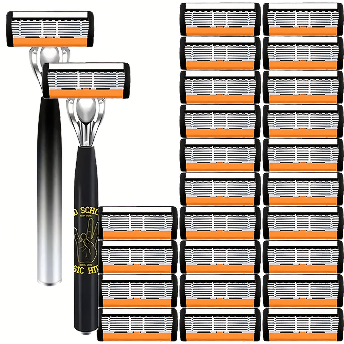 Safety Razor Set for Men 2 Anti-Slip Handles & 24 Ultra-Sharp Replaceable Stainless Steel Blades – Smooth Painless Close Shave, Luxury Wet Shaving Kit, Grooming Gift for Men
