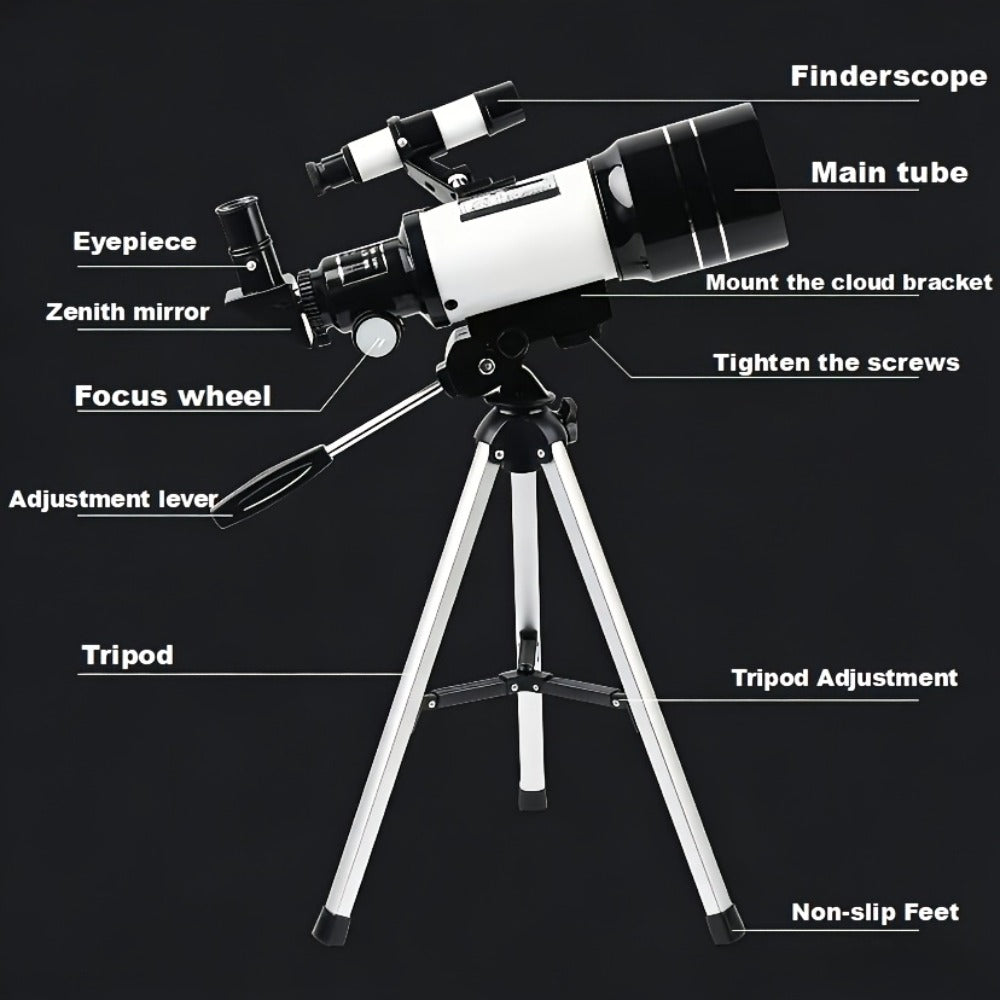 Astronomical Telescope 150x Magnification 70mm Aperture with Tripod Phone Adapter for Moon Star Night Sky Viewing Outdoor Nature Observation Portable Educational STEM Gift for Kids Adults Space Science