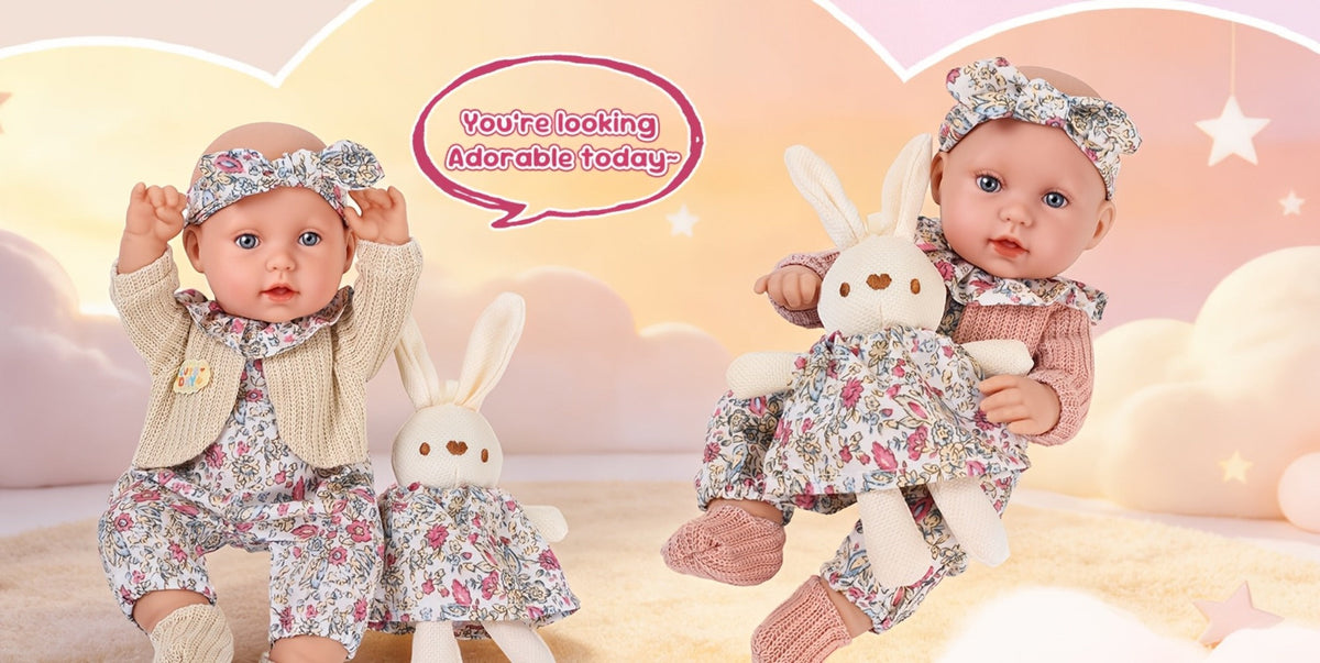 12-Inch Baby Doll with Floral Dress, Rabbit Plush Toy & Dress-Up Accessories