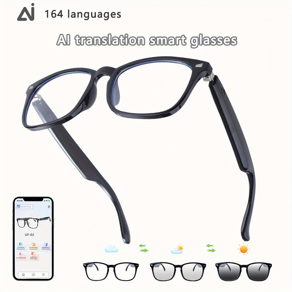 ChatGPT AI Translation Glasses with 160-Language Real-Time Translation, Photochromic Lenses, HiFi Audio & HD Calls – 19 Frame Styles, Unisex Smart Eyewear for Travel & Business