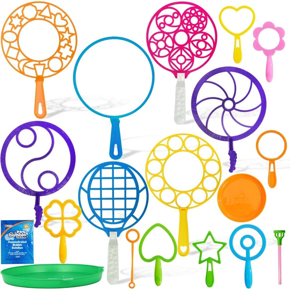 Giant Bubble Wands Set 18 Pieces – 3 Sizes with Tray & Concentrated Solution, Assorted Shapes Bulk Bubble Maker for Kids Outdoor Summer Play, Easter Party Favor Birthday Gift Wedding Activity