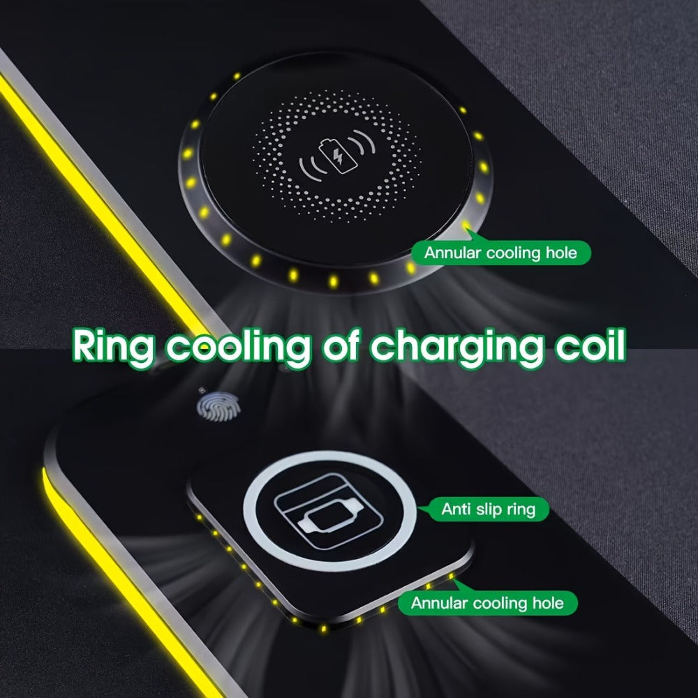 3-in-1 Wireless Charging Mouse Pad RGB – 15W Qi Charger for Phone, Watch & Mouse, 10 LED Modes, Magnetic Rechargeable Mouse Included, 800×300mm Extended Gaming Desk Mat