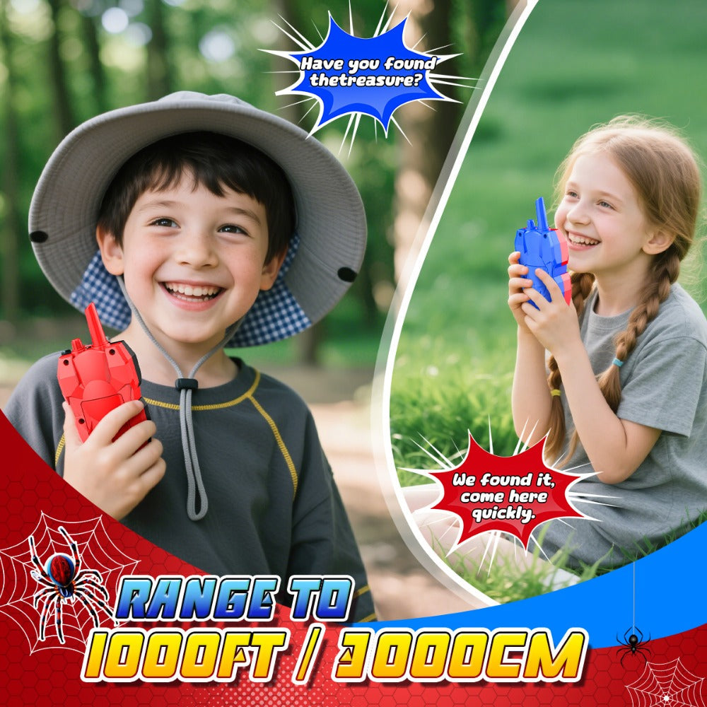 Spider Walkie Talkies for Kids, 2-Pack with Push-to-Talk and Lanyard Holes