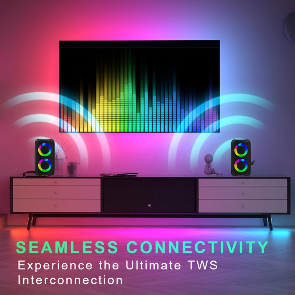 KTS-1265 Portable Wireless Bluetooth Dual Speaker with RGB Colorful Ambient Lighting, 2400mAh Battery, Bass Boost Stereo Sound, USB-C Rechargeable, for Parties Camping Home Gatherings Karaoke