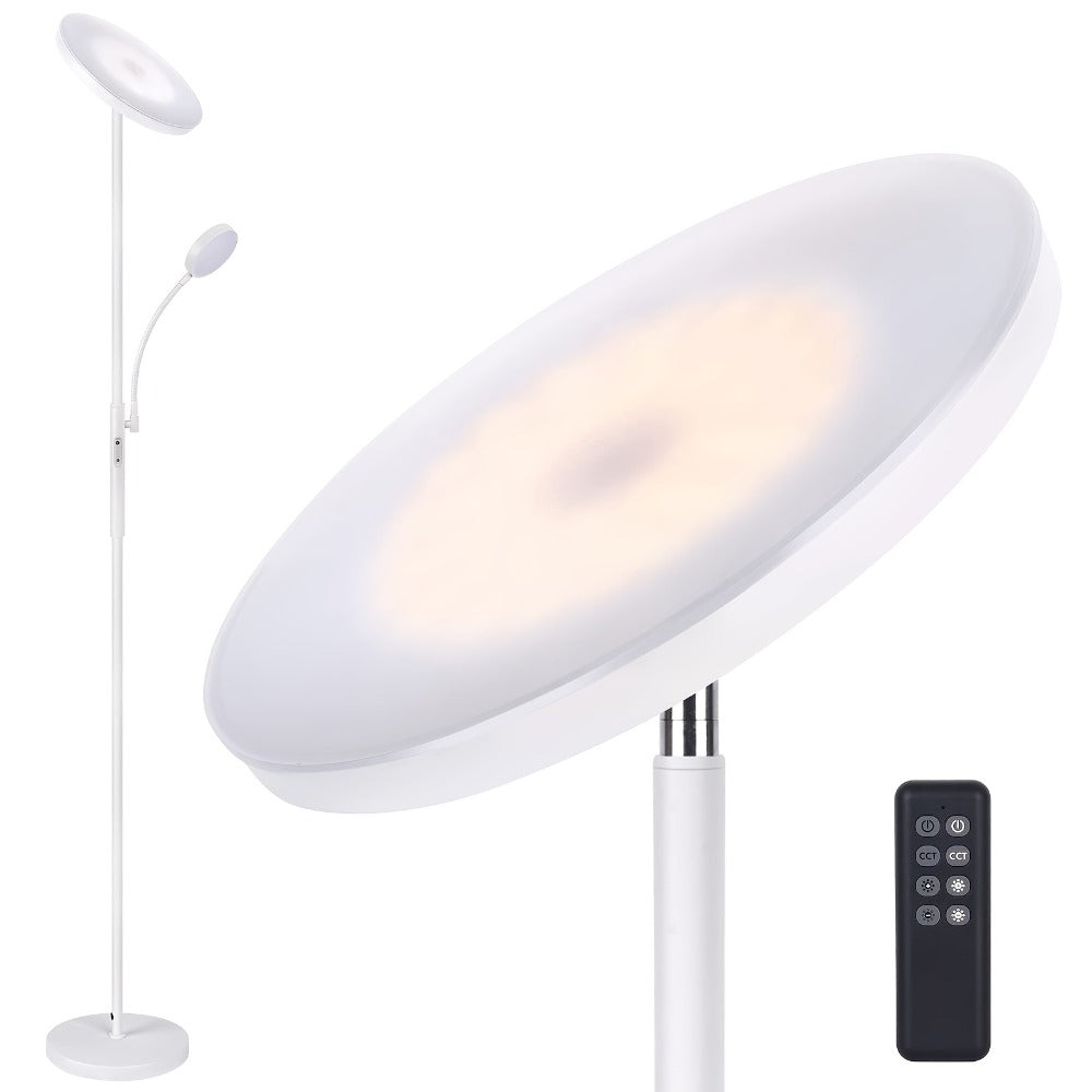 LED Floor Lamp with Reading Light – 27W 2300LM Dimmable Torchiere Standing Lamp, 4 Color Temperatures, Remote & Touch Control, Metal Base for Living Room Bedroom Home Office (Black/White)