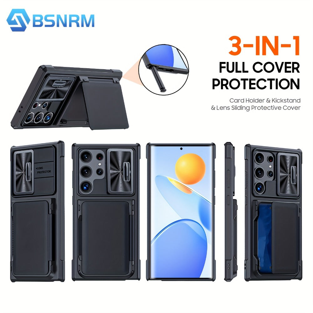 Galaxy S24 Ultra Wallet Case with 4-5 Card Holder Kickstand Sliding Lens Cover Rugged Drop Protection Shockproof Cover for Samsung Galaxy S24 Ultra 2024 S Pen Compatible – 3 Colors