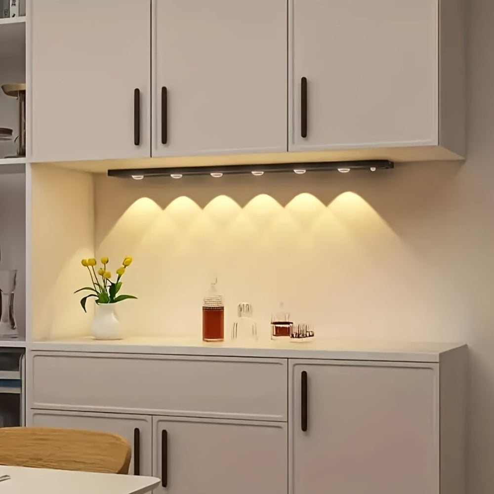 Motion Sensor Cabinet LED Strip Light USB Rechargeable 1400mAh - 3 Color Dimmable Wireless PIR Auto On Off 4 Sizes for Kitchen Wardrobe Wine Cabinet Shoe Cabinet Closet Bedroom Night Light