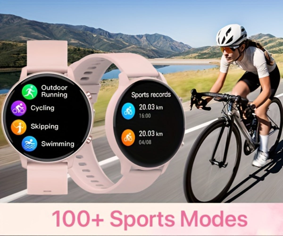 Voice Assistant Smartwatch for Women 1.39" Full Touch – Siri & Google, Wireless Calling, 100+ Sport Modes, Fitness Tracker, Weather, Flashlight, Find Phone, Remote Camera – Pink iPhone & Android