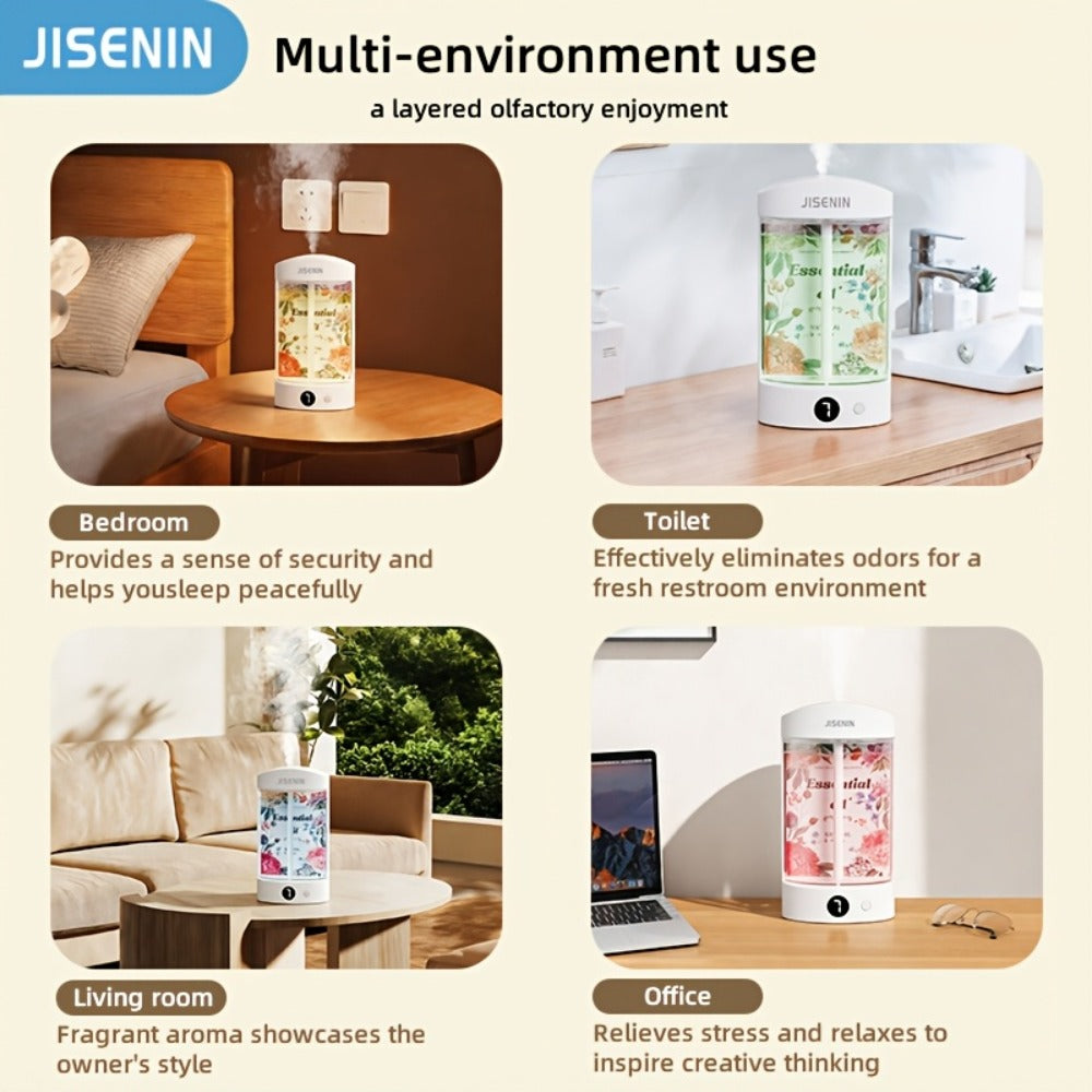 Mini Aroma Diffuser & Humidifier 2-in-1 Portable USB Rechargeable – 7-Level Timer, Silent Operation, LED Display, Auto Shut-Off, Essential Oil Bundles for Home Car Office Travel