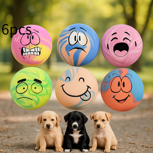 Squeaky Dog Balls 6 Pack Latex Bouncy Fetch Toys Cartoon Pattern Soft Molar Chew Toys for Small Breed Dogs Puppies Interactive Squeaker Ball Set Multi Color