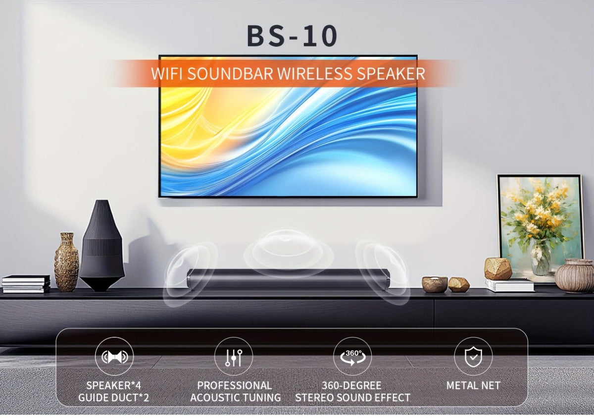 4D Echo Pearl Hi-Fi Soundbar with Subwoofer – Surround Sound Speaker System for TV, Computer & Laptop, Infrared Remote Control, Wired & Wireless, Portable Home Theater Soundbar