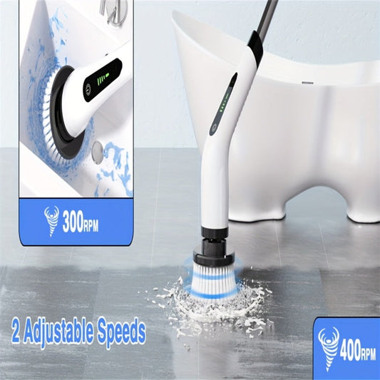 Electric Spin Scrubber, 7 Brush Heads, Dual Speed & Telescopic Handle