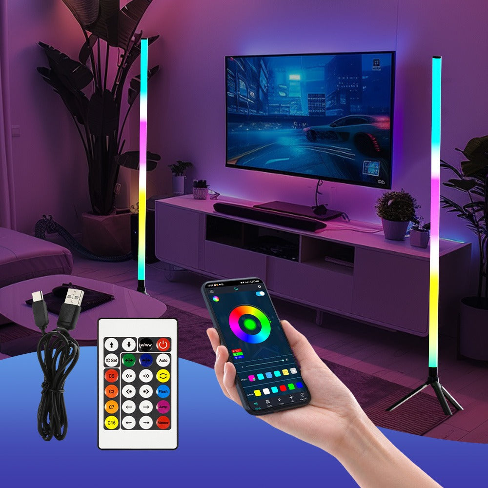 RGB Tube Floor Lamp 360° with Stand – App & 24-Key Remote Music Sync 16 Million Colors Dimmable Timer Mood Light for Bedroom Gaming Room DJ Studio Dance Club Party – 1/2 Pack
