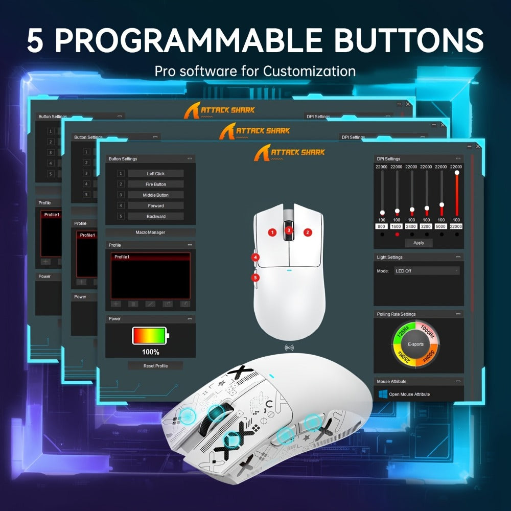 ATTACK SHARK X11 Lightweight Wireless Gaming Mouse with RGB Charging Dock – Tri-Mode 2.4G/USB-C, PAW3311 Sensor, 5 Programmable Buttons for PC & Mac | Black, White & Red