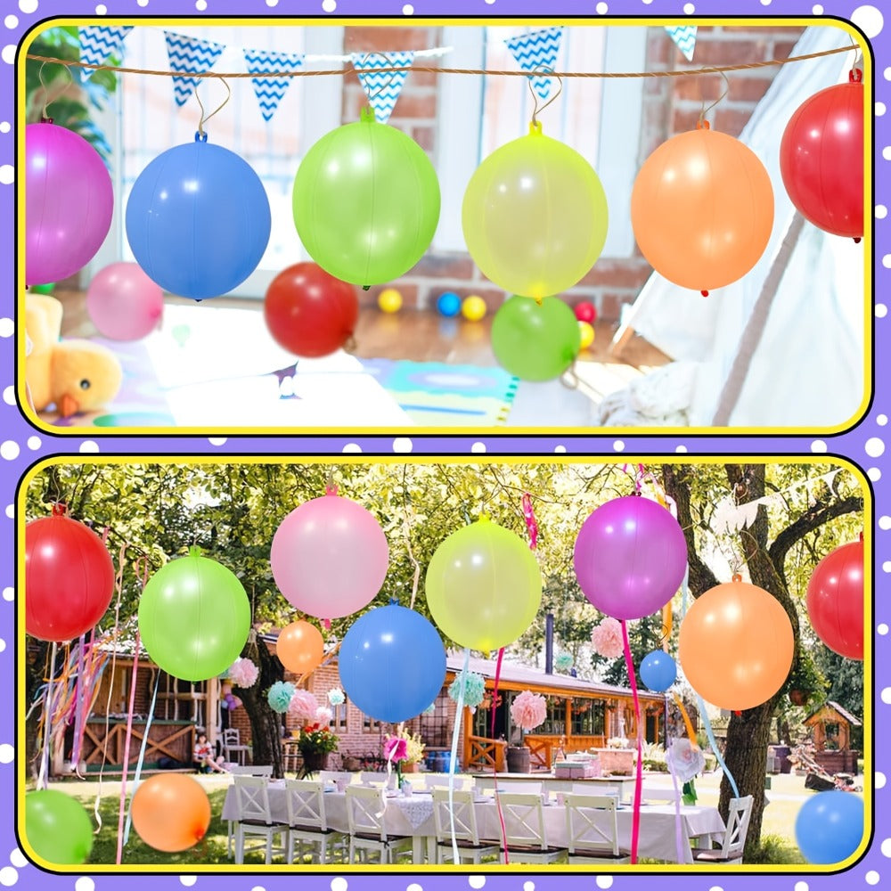 Neon Punch Balloons, 48-Pack with Elastic Rubber Band Handles