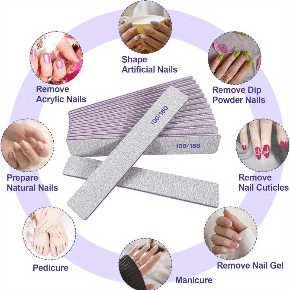 Emery Boards Nail Files 50 Pack 100 180 Grit Double Sided Professional Fingernail Filer Set Reusable for Natural Acrylic Gel Nails Manicure Salon Home Use