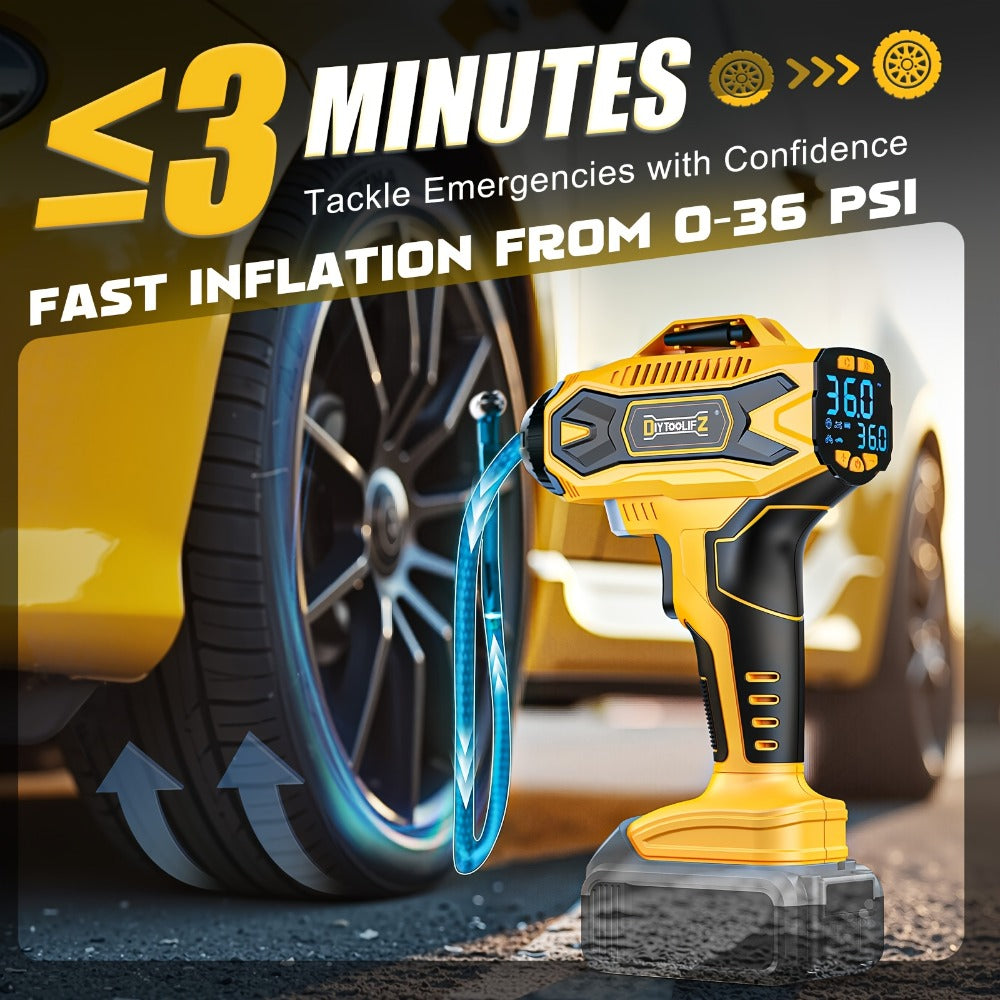 Cordless Tire Inflator 160PSI Portable Air Compressor Compatible with DeWalt 20V / 18V Battery – Digital Pressure Gauge, Fast Inflation for Cars, Motorcycles, Bicycles & Sports Balls (Battery Not Included)