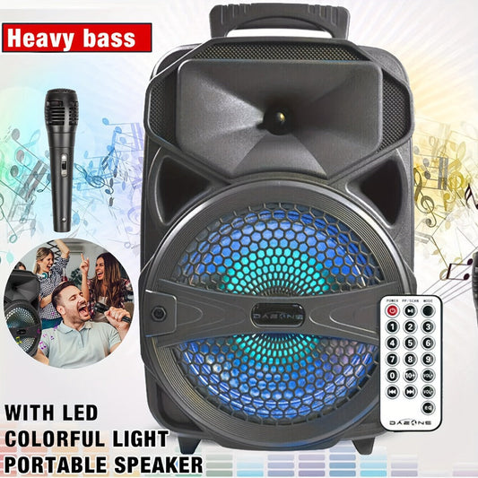 Portable Bluetooth Party Speaker with Karaoke Input, LED Lights & FM Radio