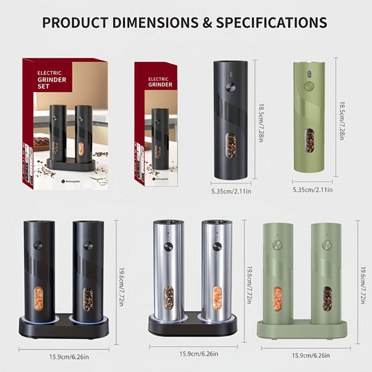 Electric Salt and Pepper Grinders with LED Light, Adjustable Coarseness and Rechargeable Options