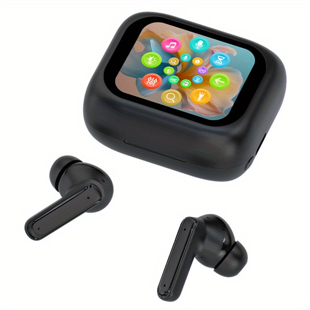 Touchscreen ANC Wireless Earbuds Full-Color Display – Noise Cancelling In-Ear with Charging Case for Sports Gaming Business – Gift for Men Women Compatible with iOS Android