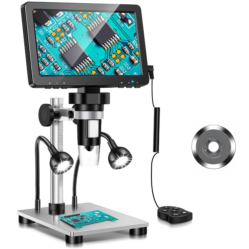 7 Inch LCD Digital Microscope 1200X Magnification, DM9 Coin Microscope 12MP Camera, 8 LED Lights, 32GB Card, Windows Compatible, USB Wired, for Coin Collecting, Jewelry, PCB, Science Education