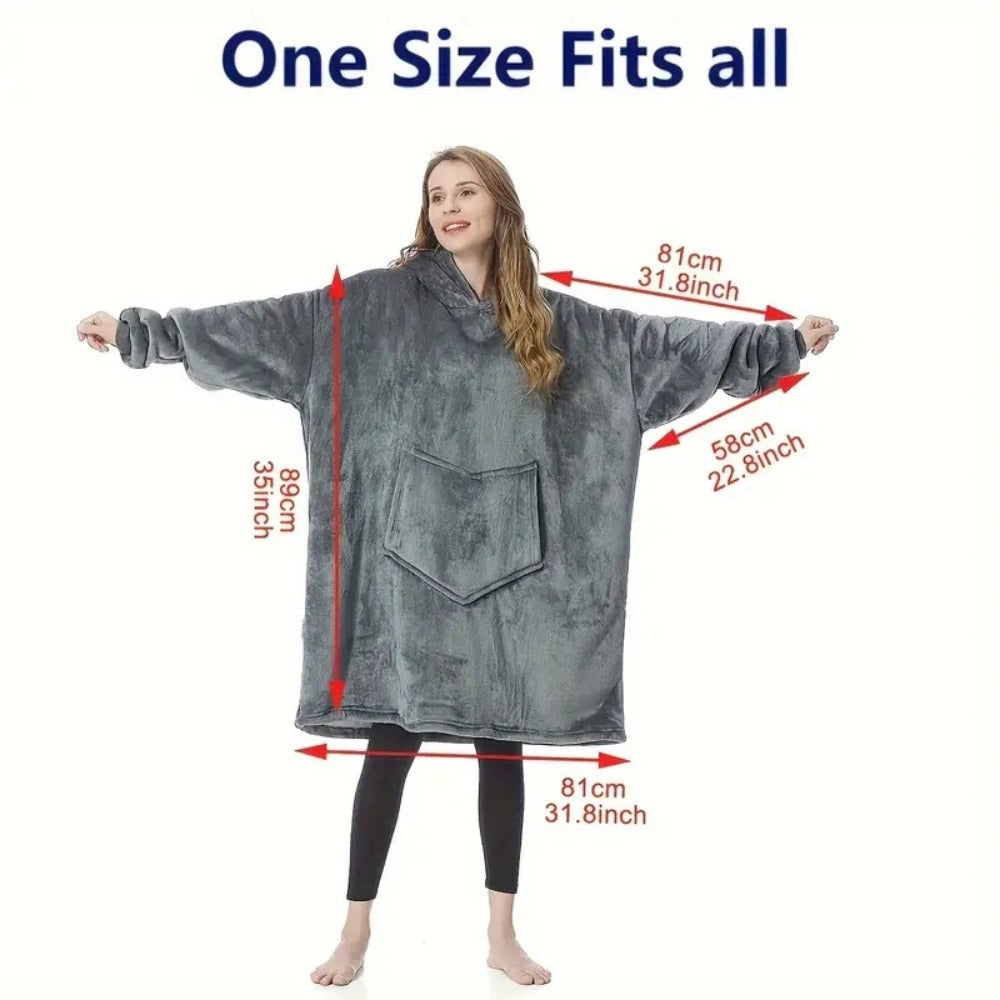 Wearable Hooded Blanket – Reversible Oversized Sherpa Throw with Kangaroo Pocket & Socks, Machine Washable, Christmas Gift, 4 Styles
