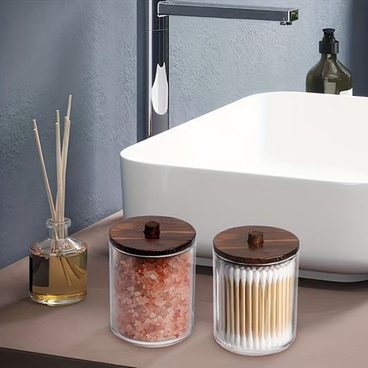 Glass Storage Jars with Bamboo Lids, 3 Jars and 3 Lids for Bathroom Vanity