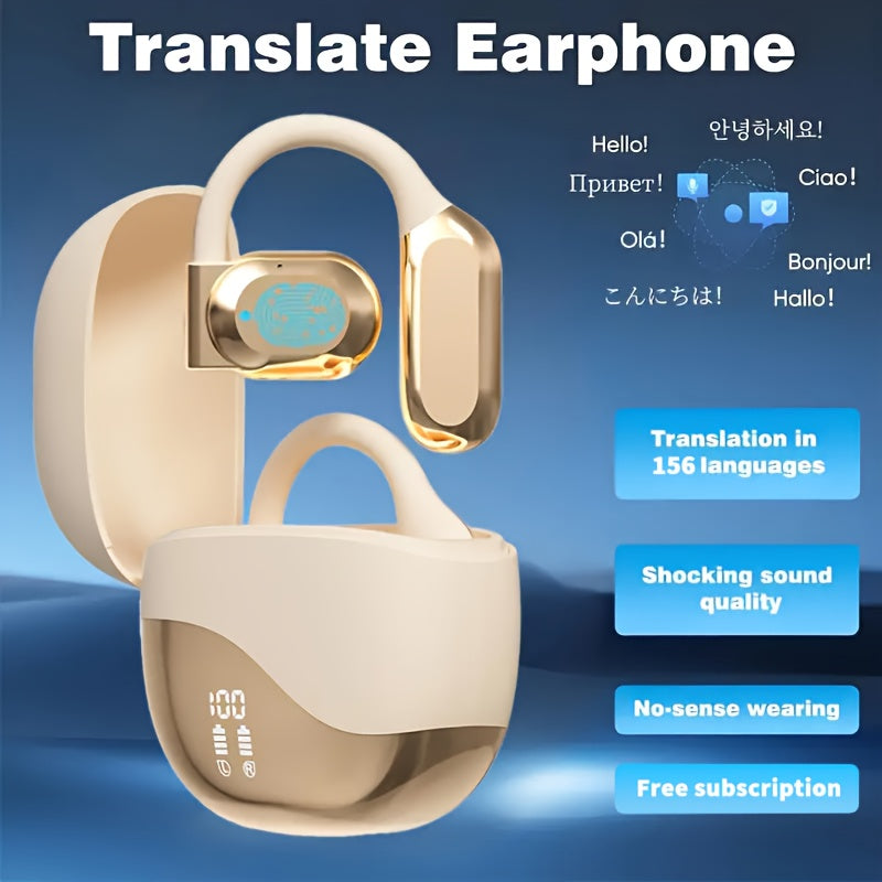AI Translation Earbuds Real-Time 156 Languages, 3-in-1 Translator + Music + Calls, HD Sound, Ergonomic Ear-Hook Design, Bluetooth 5.0 - for Business Travel, Conferences, Education & Social Use