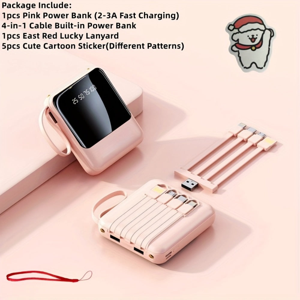 10000mAh Power Bank Built-in 4-in-1 Cable 22.5W Super Fast Charging Slim Mini Portable Charger for iPhone Android Samsung – Compact Travel Battery Pack USB-C Micro Lightning