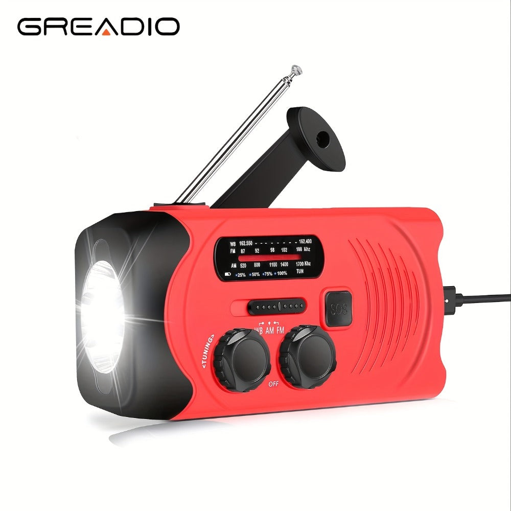 NOAA Emergency Weather Radio Solar Hand Crank with 2000mAh Power Bank & LED Flashlight – AM/FM/NOAA Portable Survival Radio, USB Charging, Solar Powered, Hurricane & Winter Storm Preparedness Gear