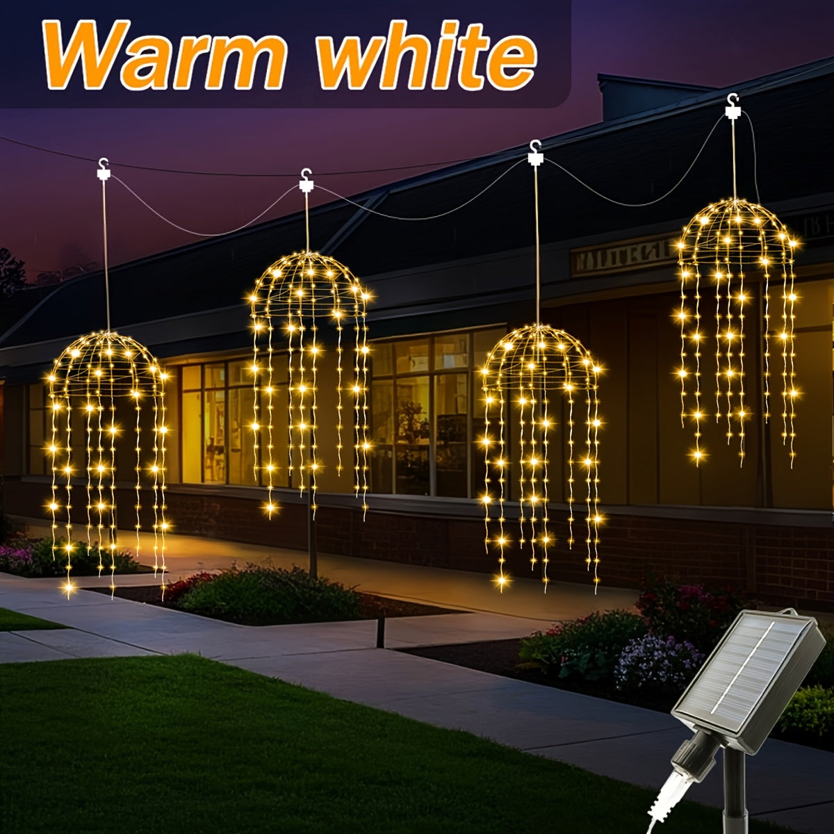Solar Hanging Jellyfish Lights Outdoor 4 Pack – 8 Modes LED Wire Fairy Lights for Garden Patio Courtyard Wedding Valentine's Day Party Bar Holiday Decoration – White Warm White Multicolor