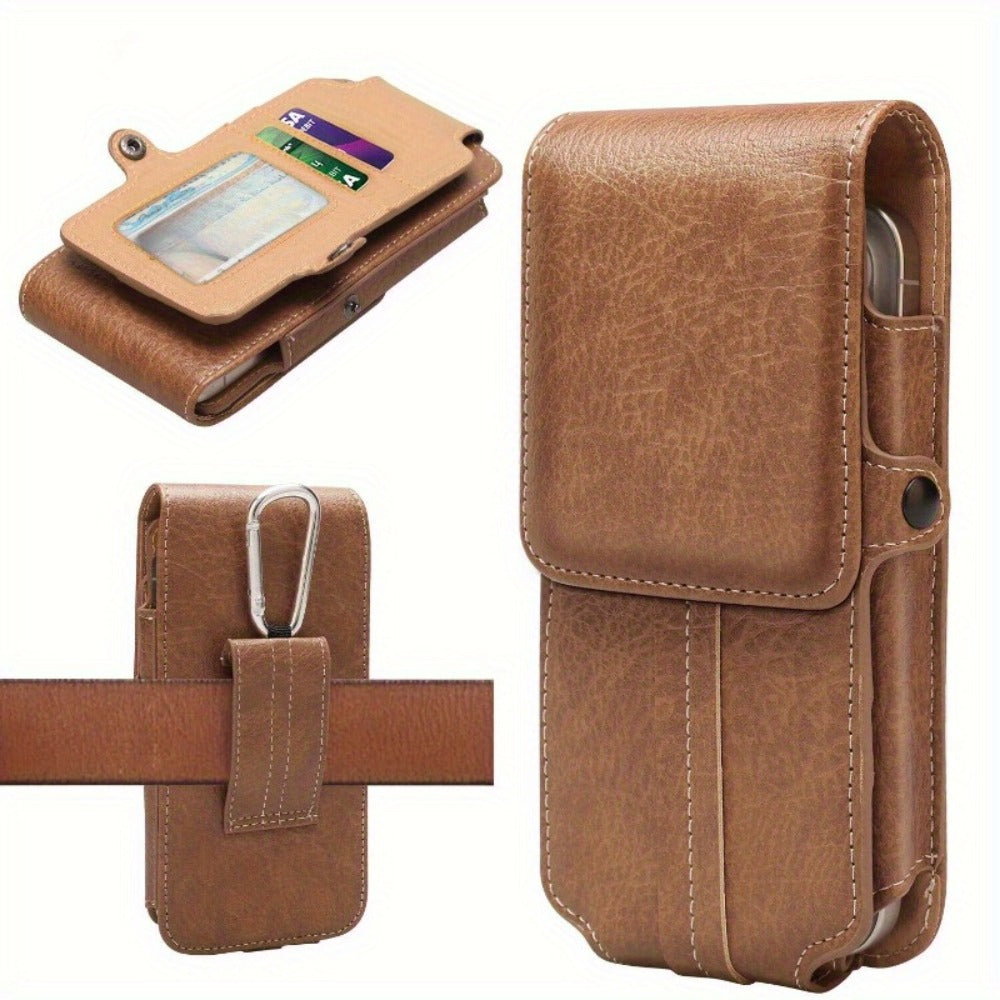 Phone Holster Belt Clip PU Leather Universal Waist Pouch 5.2–7.2 Inch – Vertical Carry Case with Metal Clip & Belt Loop for iPhone 16 15 14 13 12 11 Pro Max Plus, Samsung Galaxy S25 S24 Ultra A Series