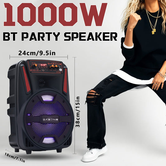 Portable Party Speaker with 8-Inch Woofer, Wired Microphone & Bluetooth/USB/SD/FM/AUX